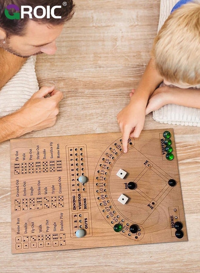 GROIC Baseball Games, Board Game, Dice Game Wood, Wooden with Marbles for Kids Adults, Fun Double Battle Table Marble - Image 3
