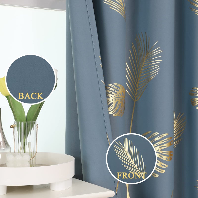 Estelar Textiler Stone Blue Blackout Curtains 72 Inches Long  Grommet Curtains with Gold Palm Tree Pattern  Light Blocking Thermal Insulated Window Drapes for Boys Bedroom  38Wx72L  2 Panels - Image 3