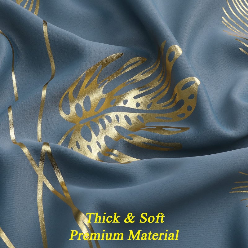 Estelar Textiler Stone Blue Blackout Curtains 72 Inches Long  Grommet Curtains with Gold Palm Tree Pattern  Light Blocking Thermal Insulated Window Drapes for Boys Bedroom  38Wx72L  2 Panels - Image 5