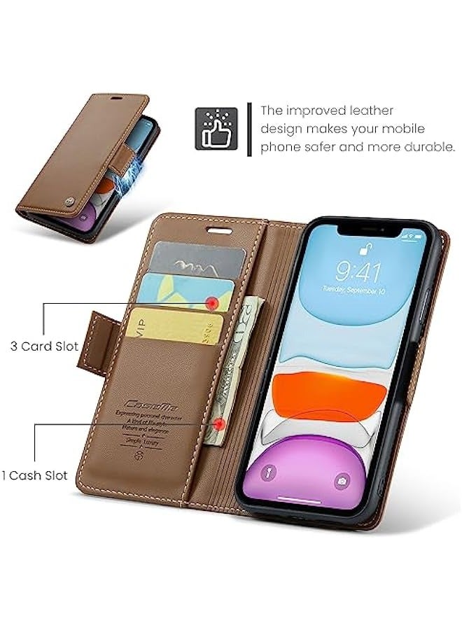 Premium PU Leather Wallet Case for iPhone 11 - Brown - Image 2