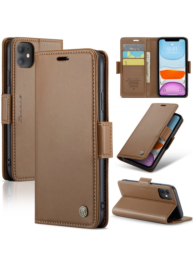 Premium PU Leather Wallet Case for iPhone 11 - Brown - Image 1