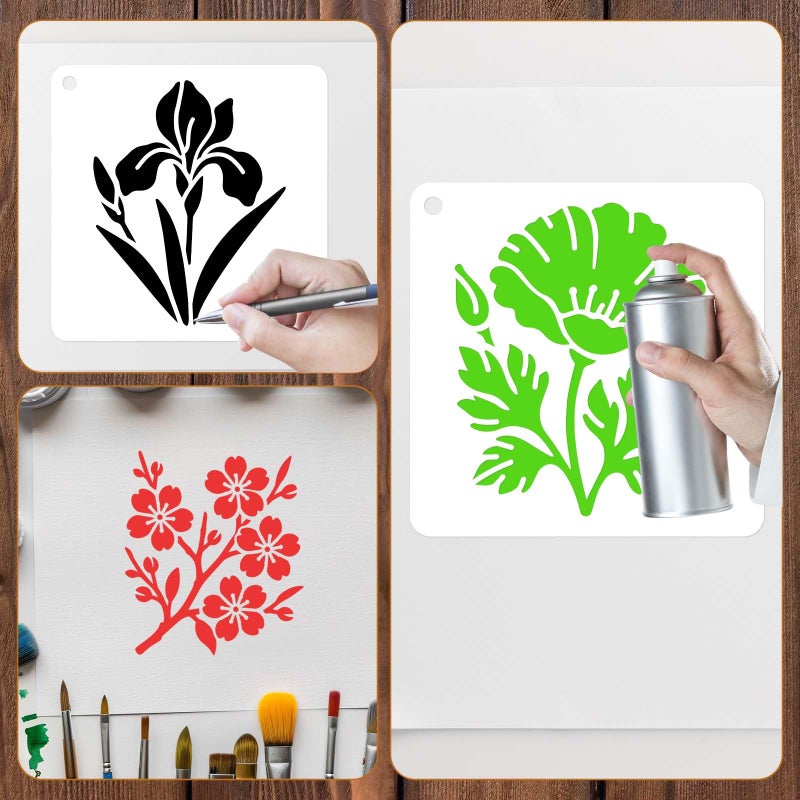 lasuroa 20pcs Flower Stencils for Painting, 3 Inch Reusable Sunflower Plant Botanical Floral Wildflower Templates for Wood Nature Fence Walls DIY Crafts T-Shirts Canvas & Floor Decor - Image 4
