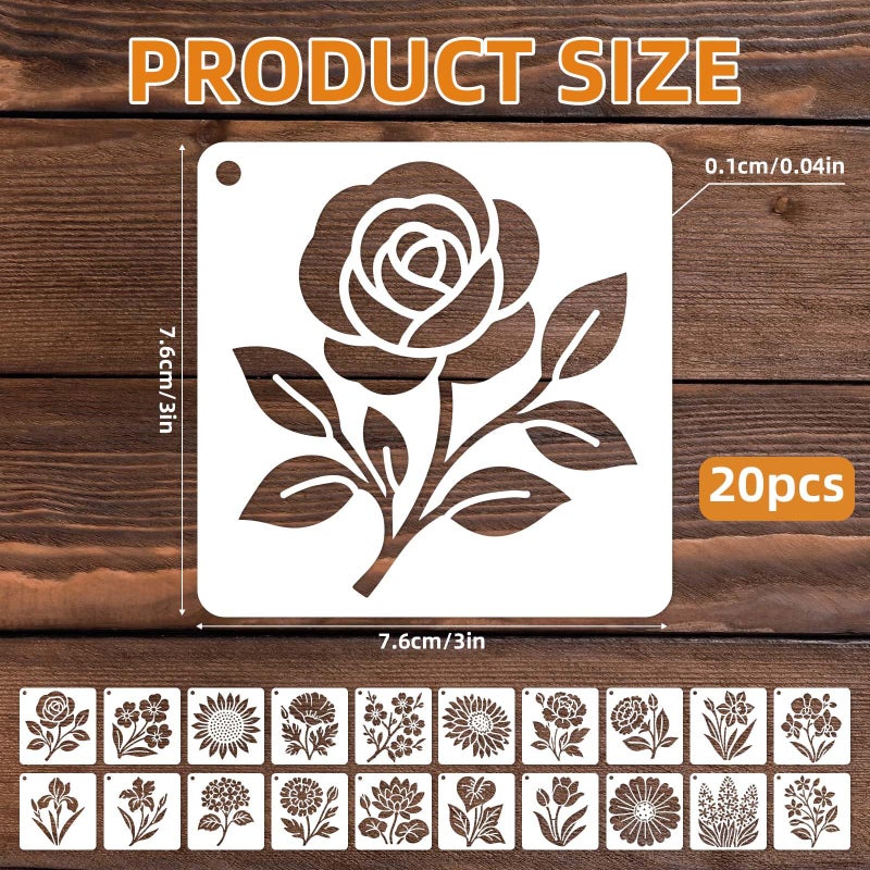 lasuroa 20pcs Flower Stencils for Painting, 3 Inch Reusable Sunflower Plant Botanical Floral Wildflower Templates for Wood Nature Fence Walls DIY Crafts T-Shirts Canvas & Floor Decor - Image 2