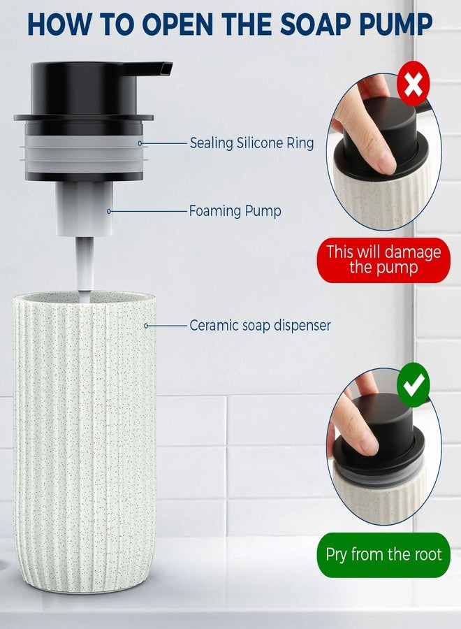 POSOSTO Ceramic Foaming Hand Soap Dispenser，12 oz Bathroom Soap Dispenser， Lotion Dispenser for Kitchen, Refillable Matte Streaks Soap Dispenser with Large Pump (Beige-2Pack) - Image 4