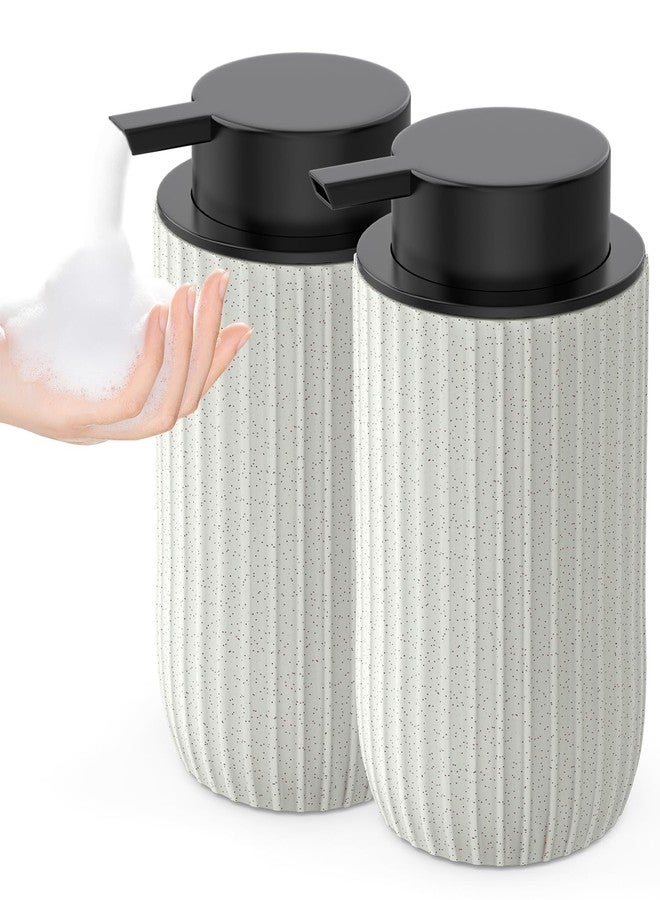 POSOSTO Ceramic Foaming Hand Soap Dispenser，12 oz Bathroom Soap Dispenser， Lotion Dispenser for Kitchen, Refillable Matte Streaks Soap Dispenser with Large Pump (Beige-2Pack) - Image 1