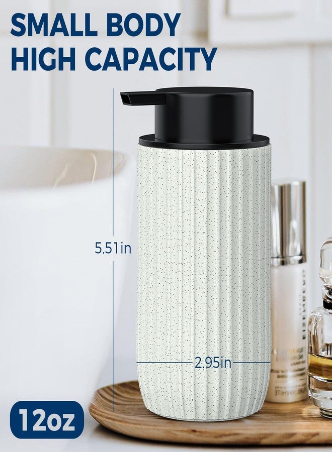 POSOSTO Ceramic Foaming Hand Soap Dispenser，12 oz Bathroom Soap Dispenser， Lotion Dispenser for Kitchen, Refillable Matte Streaks Soap Dispenser with Large Pump (Beige-2Pack) - Image 2
