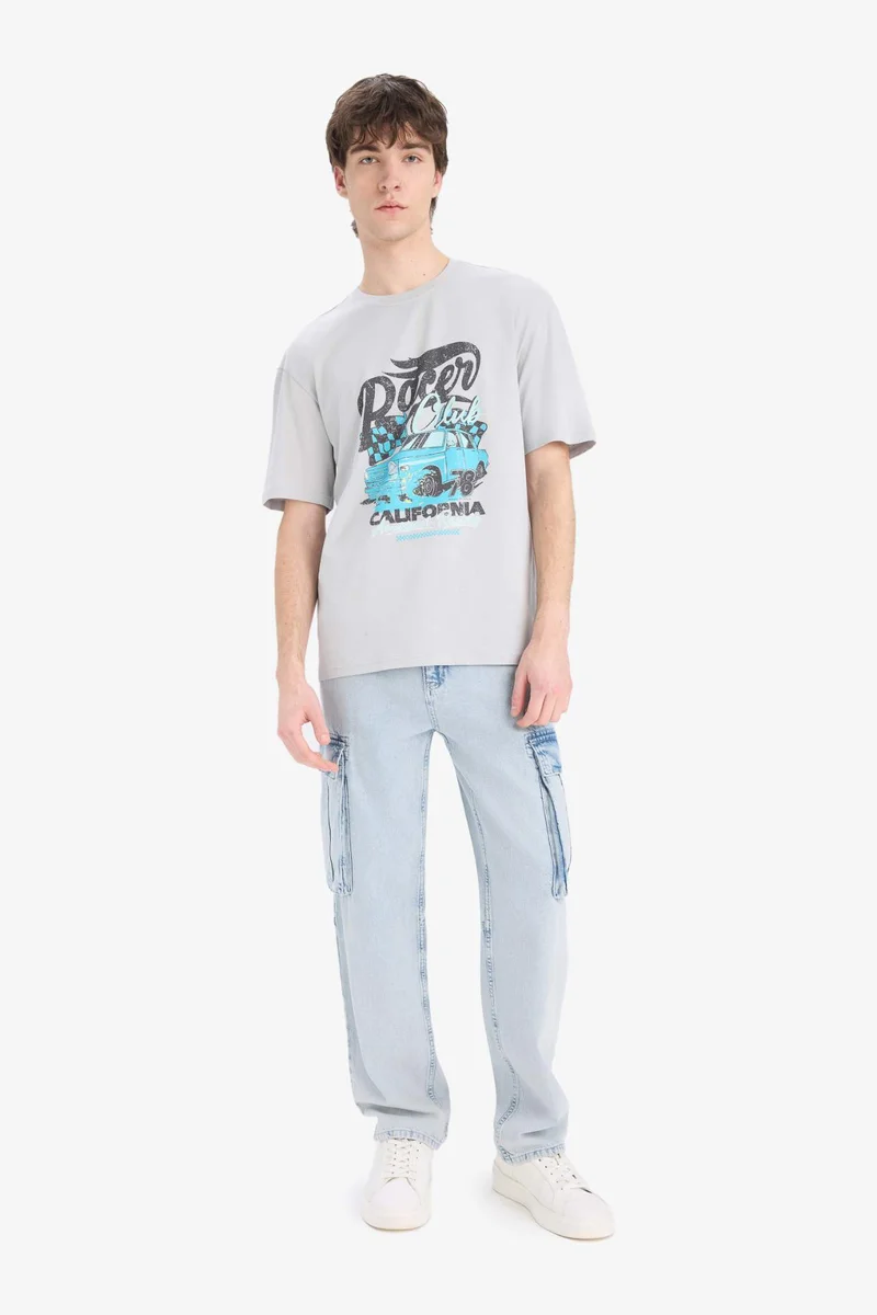 Defacto  Boxy Fit Crew Neck Printed Short Sleeve T-Shirt for Men | Best Price UAE