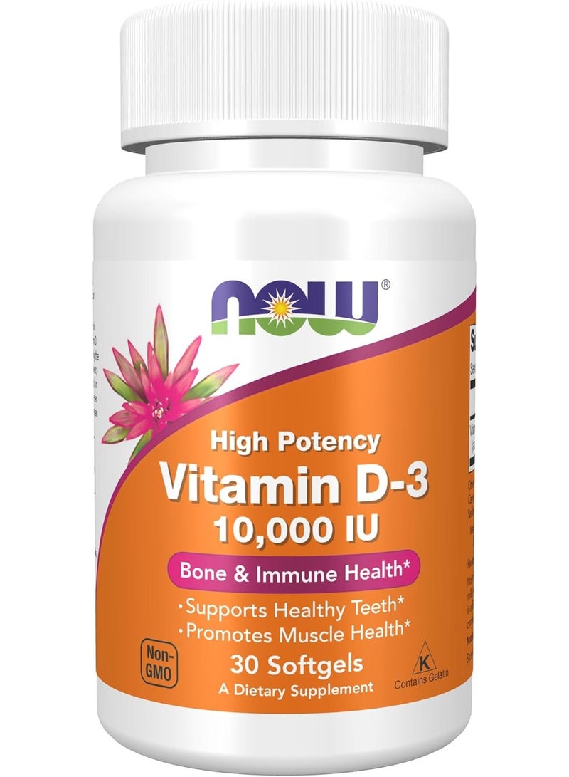 now Supplements, Vitamin D-3 10,000 IU, Highest Potency, Structural Support, 30 Softgels - Image 1