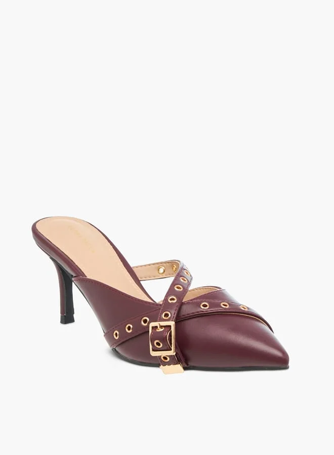 Flora Bella By Shoexpress Women Grommet Detail Slip-On Pointed Toe Sandals with Stiletto Heels