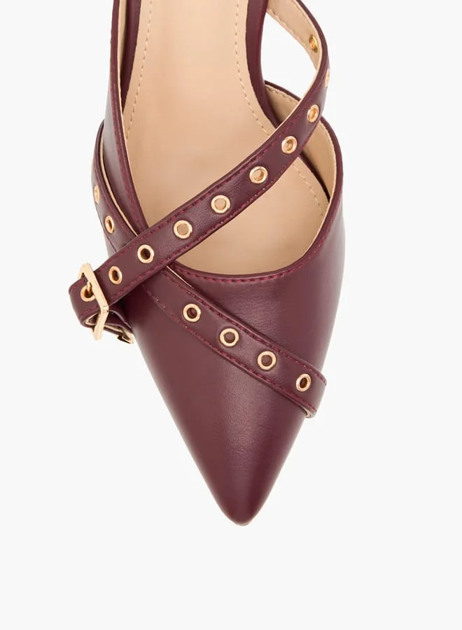 Flora Bella By Shoexpress Women Grommet Detail Slip-On Pointed Toe Sandals with Stiletto Heels