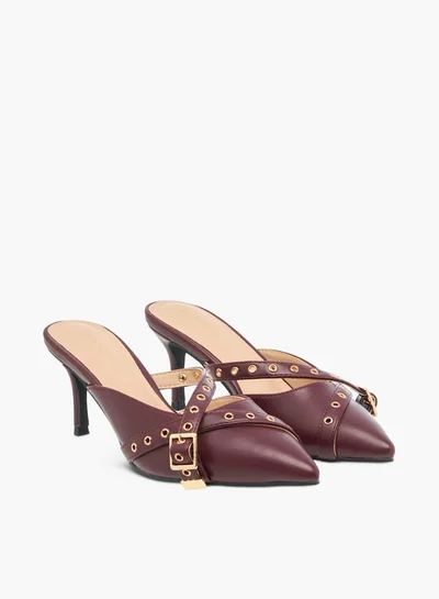 Flora Bella By Shoexpress Women Grommet Detail Slip-On Pointed Toe Sandals with Stiletto Heels