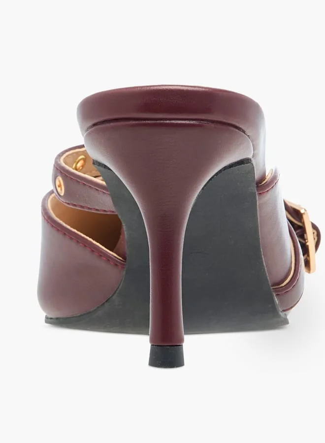 Flora Bella By Shoexpress Women Grommet Detail Slip-On Pointed Toe Sandals with Stiletto Heels
