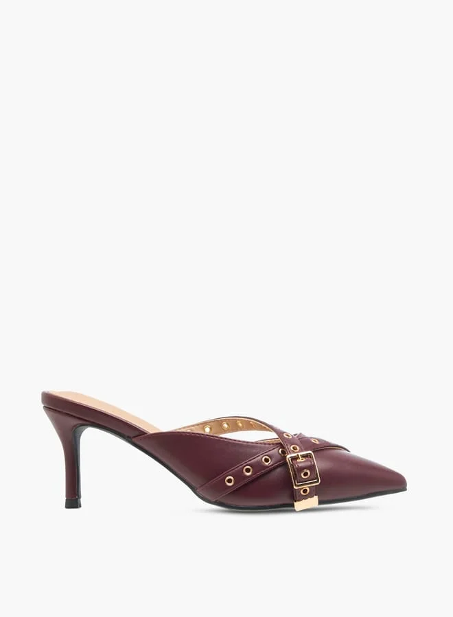 Flora Bella By Shoexpress Women Grommet Detail Slip-On Pointed Toe Sandals with Stiletto Heels