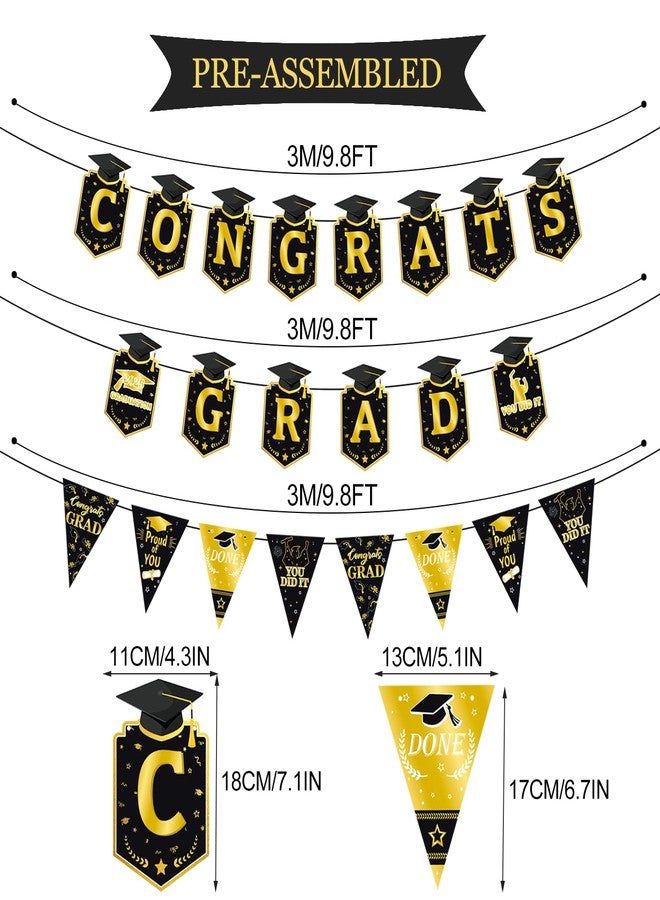 PTFNY Graduation Decorations 2026 Congrats Grad Banner Graduation Tablecloth Hanging Swirls Honeycomb Centerpieces Cupcake Toppers 2026 Graduation Party Supplies for High School College Black Gold - Image 2