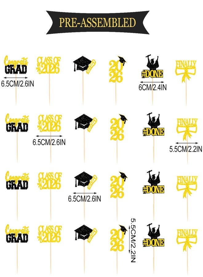 PTFNY Graduation Decorations 2026 Congrats Grad Banner Graduation Tablecloth Hanging Swirls Honeycomb Centerpieces Cupcake Toppers 2026 Graduation Party Supplies for High School College Black Gold - Image 4