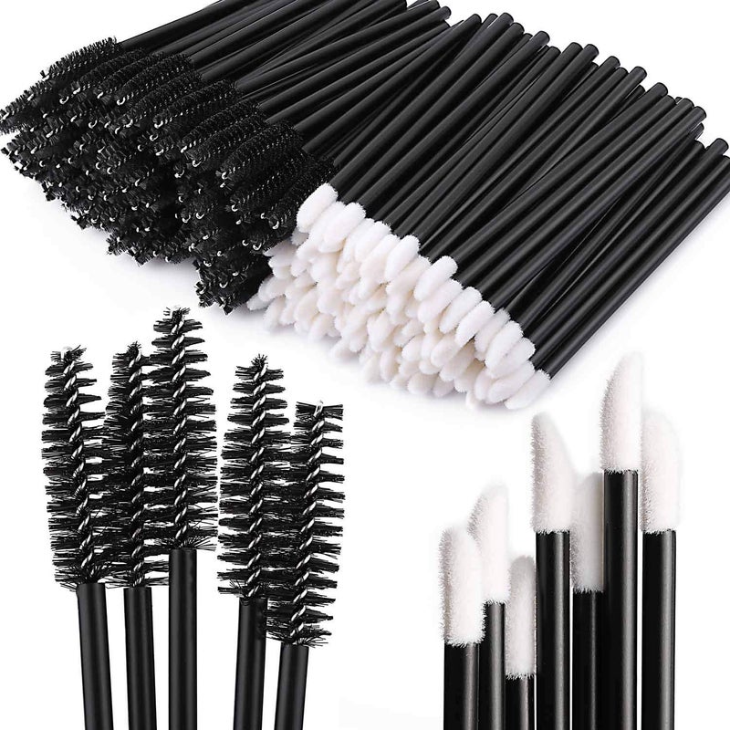 Tbestmax 200 Disposable Mascara Wand Spoolies and Lip Brushes, Lipstick Lipgloss Applicator for Eyebrow Eyelash Extension Makeup Kits Black - Image 1