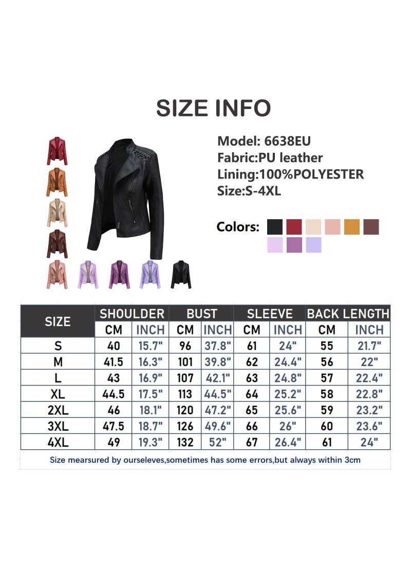 Loquat 2023 New Women's Leather Short Jacket Slim Fit Thin Leather Coat Black  - Image 4