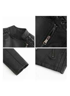 Loquat 2023 New Women's Leather Short Jacket Slim Fit Thin Leather Coat Black  - Image 3