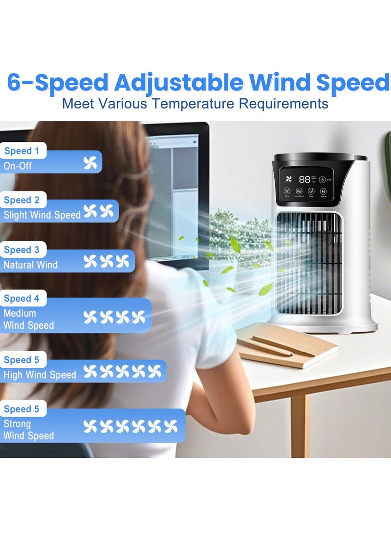 ANYOUI Multifunctional air cooler Portable air conditioner 6 wind speeds Fast cooling Ultra-quiet With timer function and night light design White  - Image 4