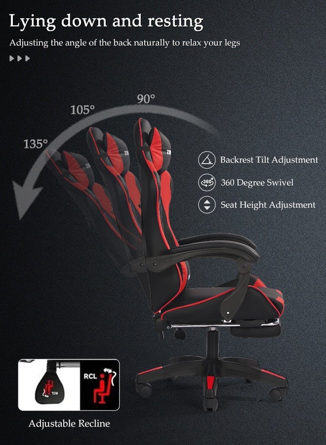 Spides Ergonomic Gaming Chair with Footrest Computer Gaming Chair Height Adjustable Video Game Chairs Ergonomic High Back Gaming Chairs with Neck Pillow and Headrest 360° Rotation with Neck and Lumbar Support for Office Home  - Image 4