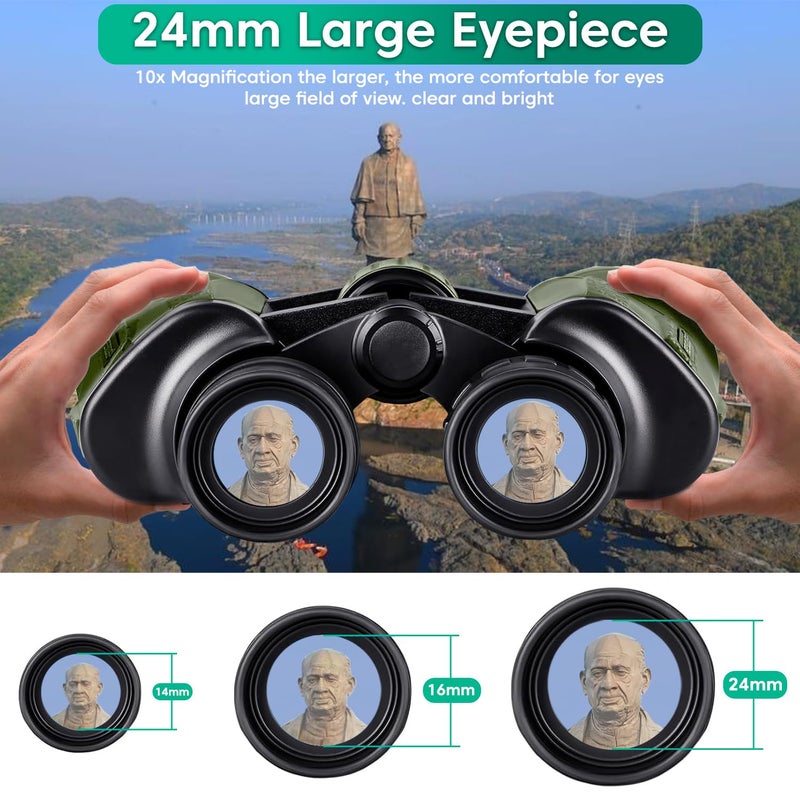Sounce منظار 12x50 عالي القوة للمشاهدة عن بُعد – عدسة عينية واسعة 24 مم، منشور BAK-4 وطلاء أخضر FMC – مناظير متينة للبالغين مثالية لمشاهدة الطيور – أخضر - Image 2