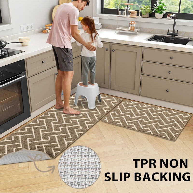 hicorfe Kitchen Rugs Sets of 2-Colorful Non Slip Kitchen Mats for Floor-Thick,Moroccan Style Kitchen Decor Floor Mat Runner Carpet for Hallways Entryway Laundry Washable(20"x32"+20"x48",Brown) - Image 4