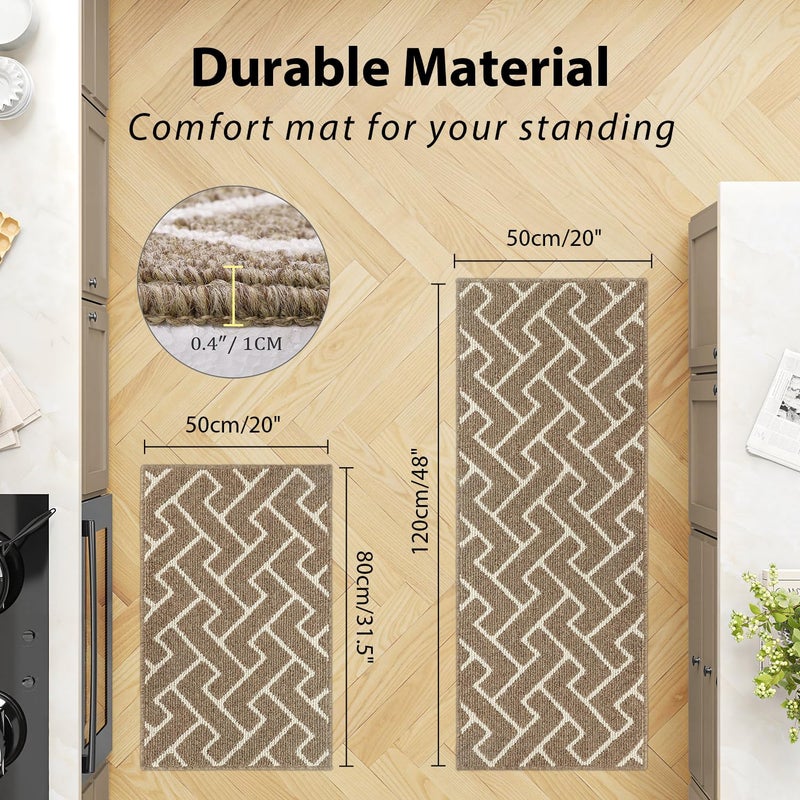 hicorfe Kitchen Rugs Sets of 2-Colorful Non Slip Kitchen Mats for Floor-Thick,Moroccan Style Kitchen Decor Floor Mat Runner Carpet for Hallways Entryway Laundry Washable(20"x32"+20"x48",Brown) - Image 2
