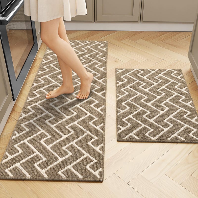 hicorfe Kitchen Rugs Sets of 2-Colorful Non Slip Kitchen Mats for Floor-Thick,Moroccan Style Kitchen Decor Floor Mat Runner Carpet for Hallways Entryway Laundry Washable(20"x32"+20"x48",Brown) - Image 1