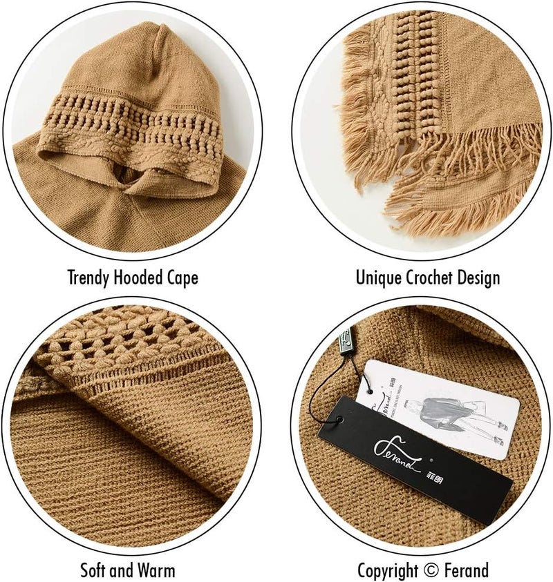 Ferand Ladies' Hooded Cape with Fringed Hem, Crochet Poncho Knitting Patterns for Women - Image 4