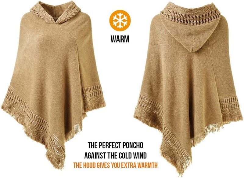 Ferand Ladies' Hooded Cape with Fringed Hem, Crochet Poncho Knitting Patterns for Women - Image 3