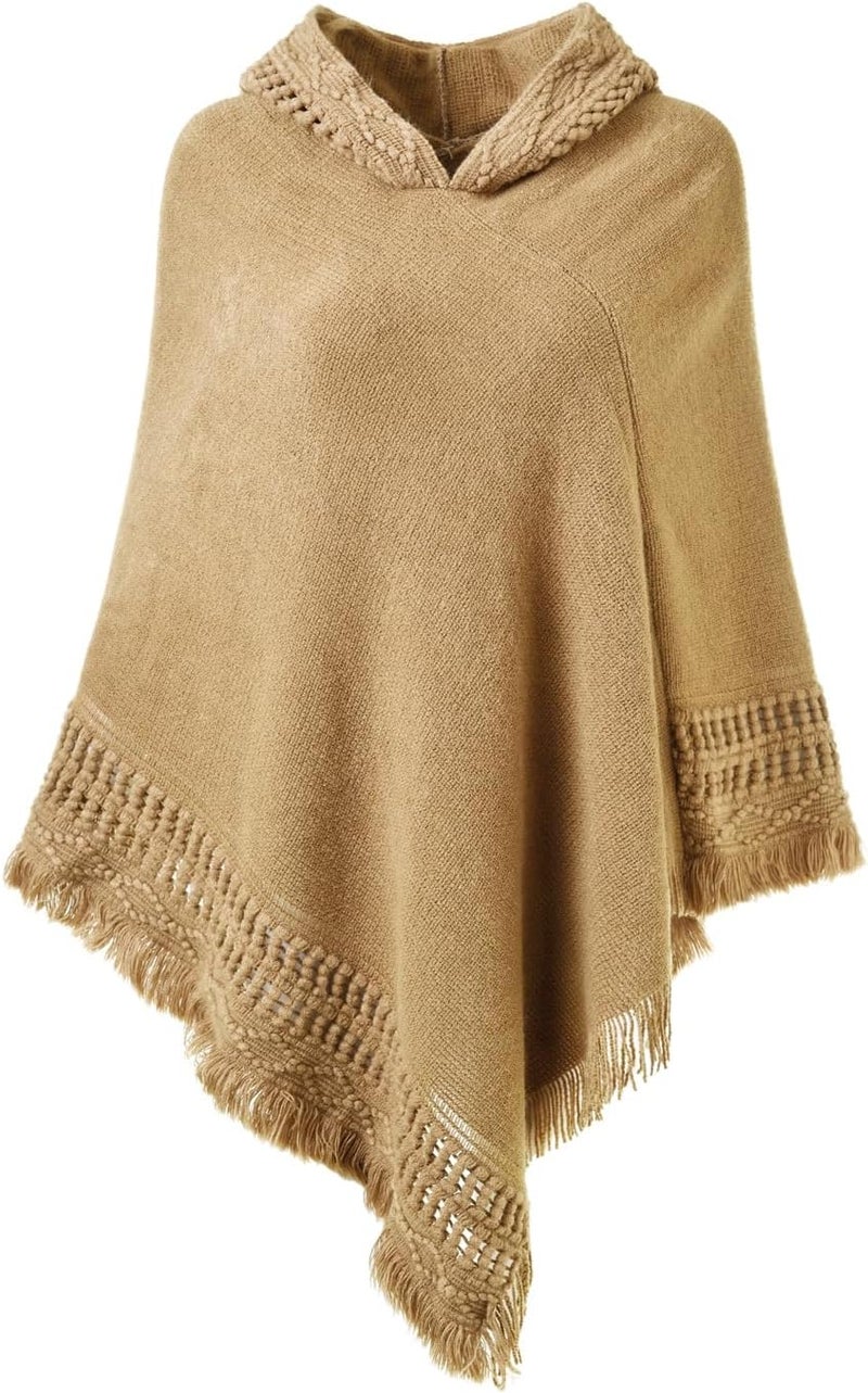 Ferand Ladies' Hooded Cape with Fringed Hem, Crochet Poncho Knitting Patterns for Women - Image 1
