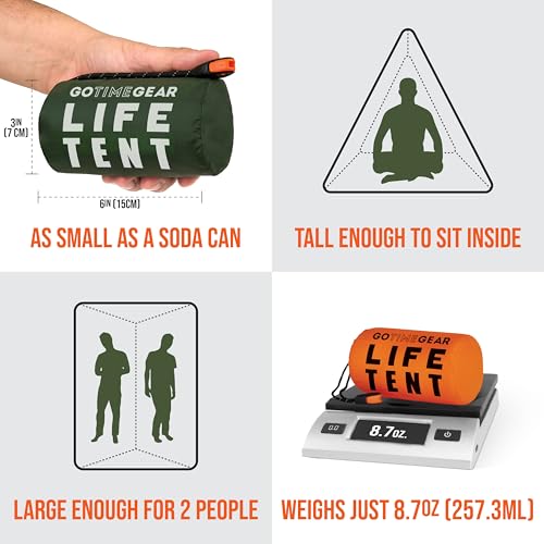 Go Time Gear Emergency Camping Tent - 2 Person, Orange, Pack of 2 - Lightweight Waterproof Survival Shelter for Camping, Backpacking & Hiking Gear - Includes 120 dB Whistle & Paracord - Image 2