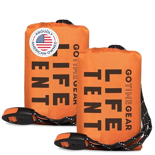 Go Time Gear Emergency Camping Tent - 2 Person, Orange, Pack of 2 - Lightweight Waterproof Survival Shelter for Camping, Backpacking & Hiking Gear - Includes 120 dB Whistle & Paracord - Image 1
