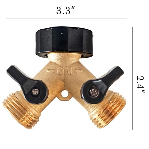 Hourleey Brass Garden Hose Splitter 2 Way, 3/4 Inch Hose Connector Tap Splitter, Hose Y Splitter, Hose Spigot Adapter 2 Valves with Extra Rubber Washers (1) - Image 2