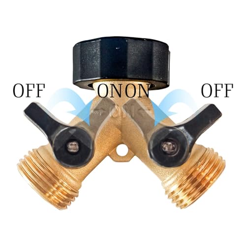 Hourleey Brass Garden Hose Splitter 2 Way, 3/4 Inch Hose Connector Tap Splitter, Hose Y Splitter, Hose Spigot Adapter 2 Valves with Extra Rubber Washers (1) - Image 4