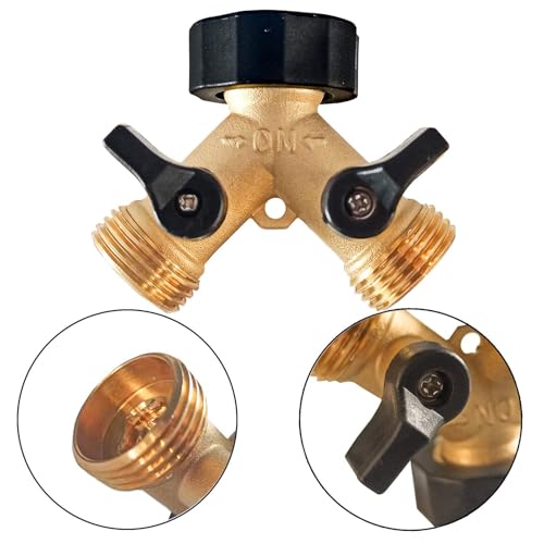 Hourleey Brass Garden Hose Splitter 2 Way, 3/4 Inch Hose Connector Tap Splitter, Hose Y Splitter, Hose Spigot Adapter 2 Valves with Extra Rubber Washers (1) - Image 3