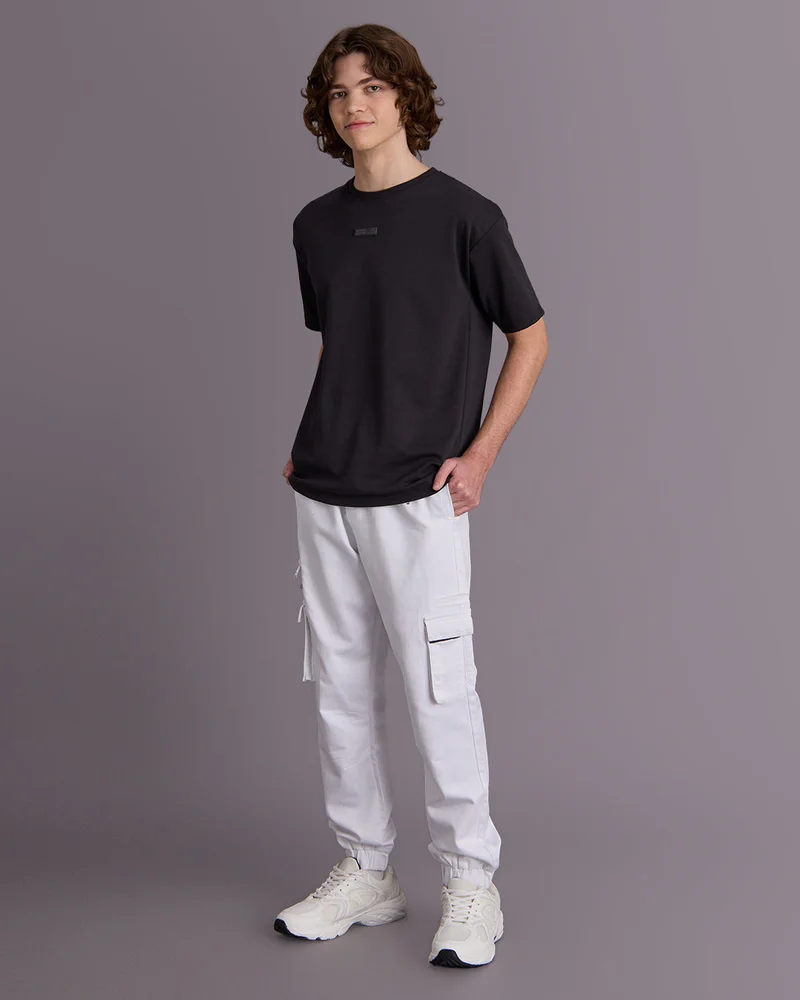 Redtag Senior Boys Black Plain T-Shirt