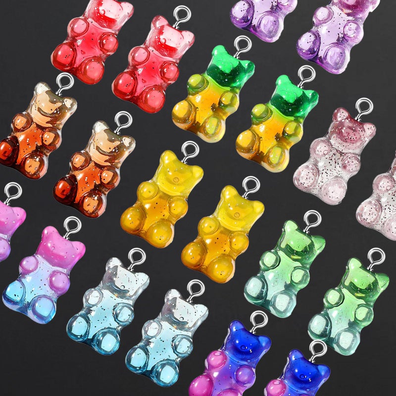 Linkstyle 152PCS 3D Gummy Bear Charms, 19 Colors Gradient Bear Earring Bracelet Nacklace Pendants, Resin Beads Shaped Clay Pendants for DIY Jewelry Making Keychains Crafting Gifts - Image 5