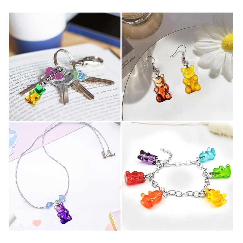 Linkstyle 152PCS 3D Gummy Bear Charms, 19 Colors Gradient Bear Earring Bracelet Nacklace Pendants, Resin Beads Shaped Clay Pendants for DIY Jewelry Making Keychains Crafting Gifts - Image 4