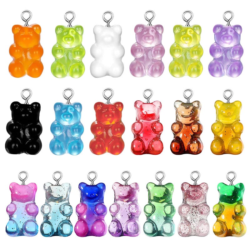 Linkstyle 152PCS 3D Gummy Bear Charms, 19 Colors Gradient Bear Earring Bracelet Nacklace Pendants, Resin Beads Shaped Clay Pendants for DIY Jewelry Making Keychains Crafting Gifts - Image 1