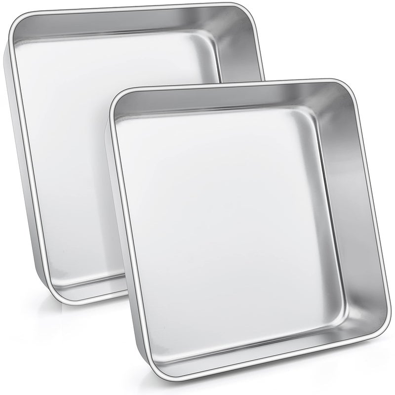 Joyfair 9 inch Cake Tin Set of 2 Stainless Steel Square Baking Pan Baking Tray Great for Birthday Christmas Brownie Lasagna Bakeware Healthy  Durable Matte Finished  Dishwasher Safe 235 cm