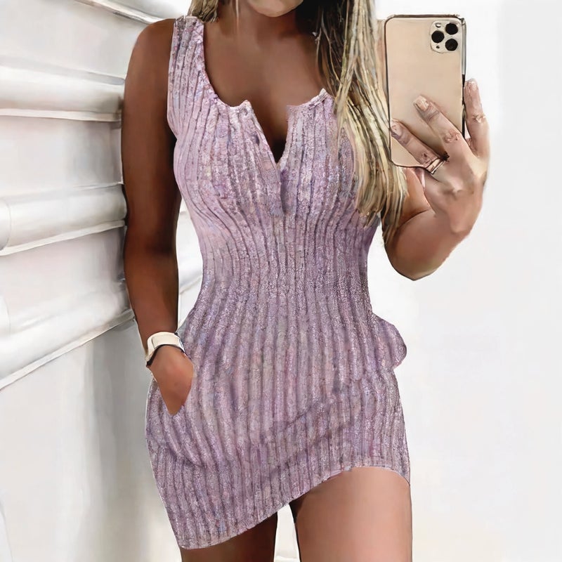 Women's Sleeveless Slim Fit Ribbed Knit Bodycon Dress - Image 3