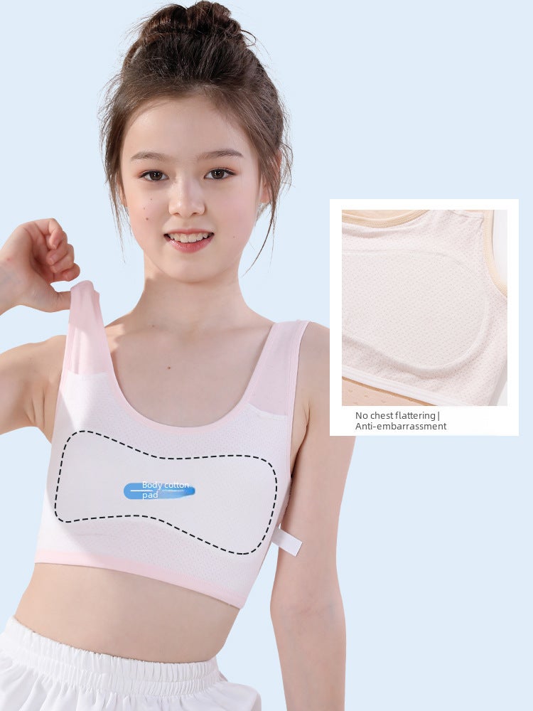 Strict Selection of Small Vest Female Students in Budding Stage of Development Junior High School Underwear Double Shoulder Strap Vest Girl Bra 6801# [white]]  - Image 3