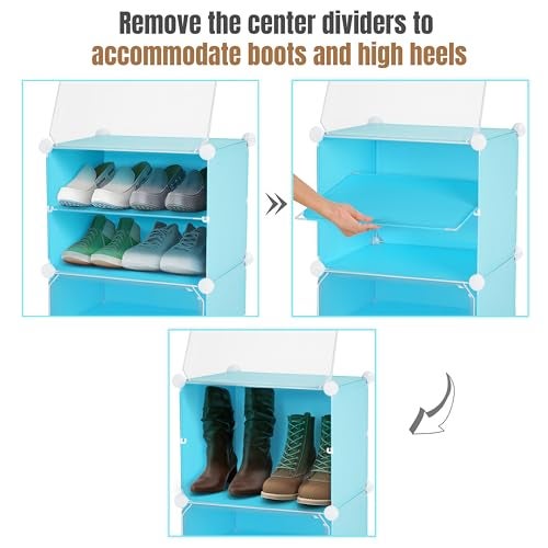 ABOUT SPACE Shoe Rack Organizer - 12 Layer Shoe Stand with Hanger & Door for Home - DIY 16 Pair Portable, Expandable 4 Cube Shoe Stand for Women, Men, Outdoor (Blue- L 80 x B 30 x H 90 cm) - Plastic - Image 5