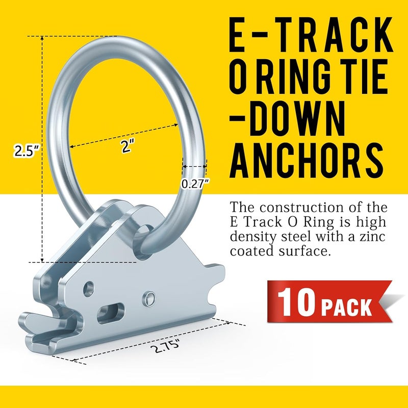 Eapele 10pcs Steel E-Track O Ring Tie-Down Anchors, Secure Cargo in Enclosed/Flatbed Trailers, Trucks, Load Limit of 1500lb(Silver) - Image 2
