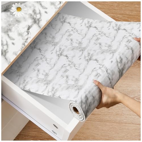 Viseeko Shelf and Drawer Liner Non Adhesive Kitchen Cabinet Liners Non Slip Shelving Paper Strong Grip Waterproof Thick for Dresser Pantry Bathroom Cupboard Marble 12 in x 20 ft