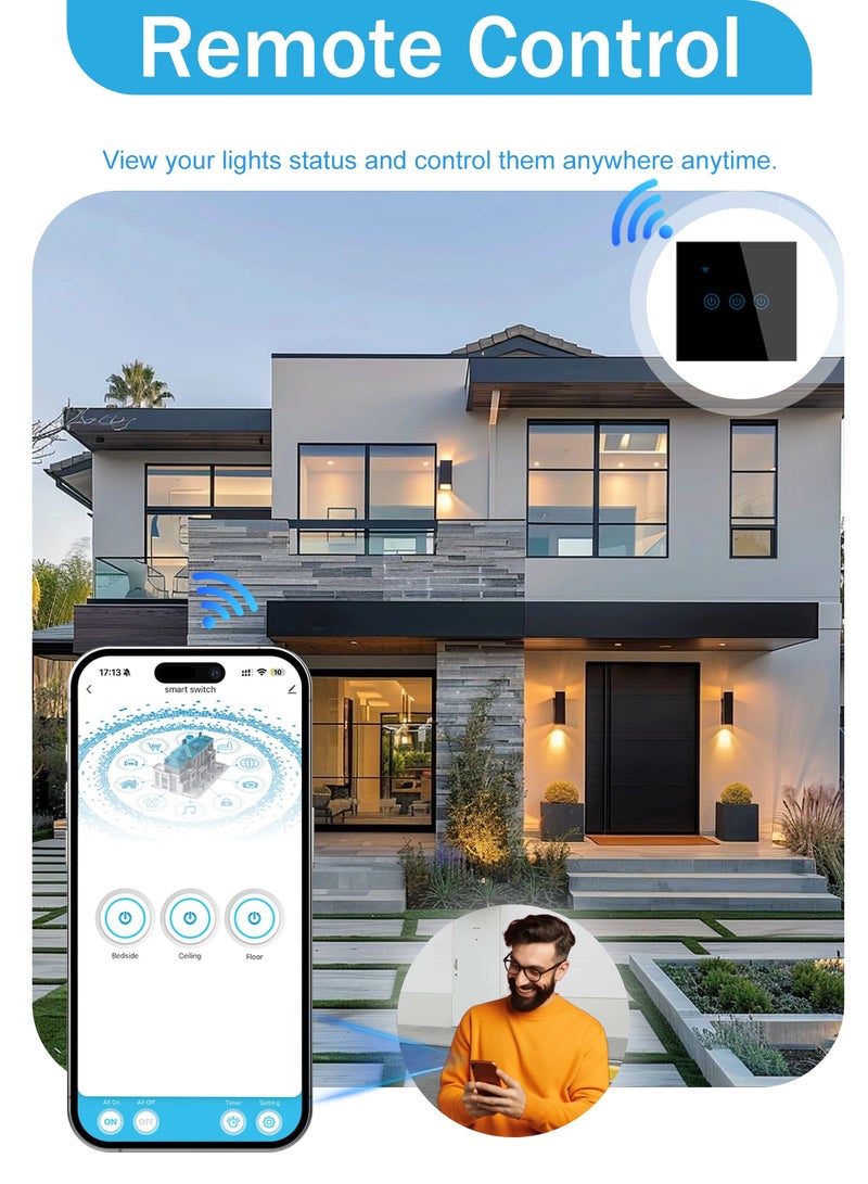 تيكوندريوس مفتاح إضاءة ذكي يعمل بالواي فاي من **Tichondrius**، مفتاح لمس ذكي للإضاءة يعمل مع تطبيق **Tuya Smart**، تحكم عبر الواي فاي والأوامر الصوتية، متوافق مع **Alexa** و **Google Home**، سهل التركيب (أسود – أربعة مفاتيح) - Image 5