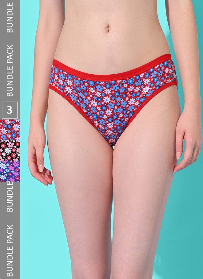 FIMS Women Pack Of 3 Floral Printed Mid-Rise Hipster Briefs - Image 1