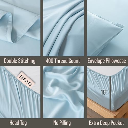 BC BELLA COTERIE Bella Coterie Luxury Bamboo Viscose King Size Sheet Set | 100% Organically Grown | Ultra Soft | Cooling for Hot Sleepers | 18" Deep Pocket [Coastal Blue] - Image 3