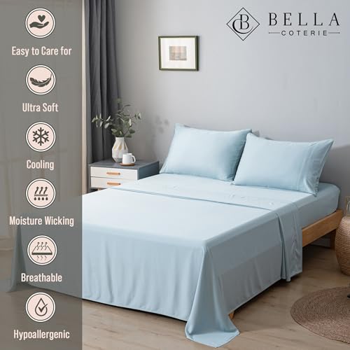 BC BELLA COTERIE Bella Coterie Luxury Bamboo Viscose King Size Sheet Set | 100% Organically Grown | Ultra Soft | Cooling for Hot Sleepers | 18" Deep Pocket [Coastal Blue] - Image 2